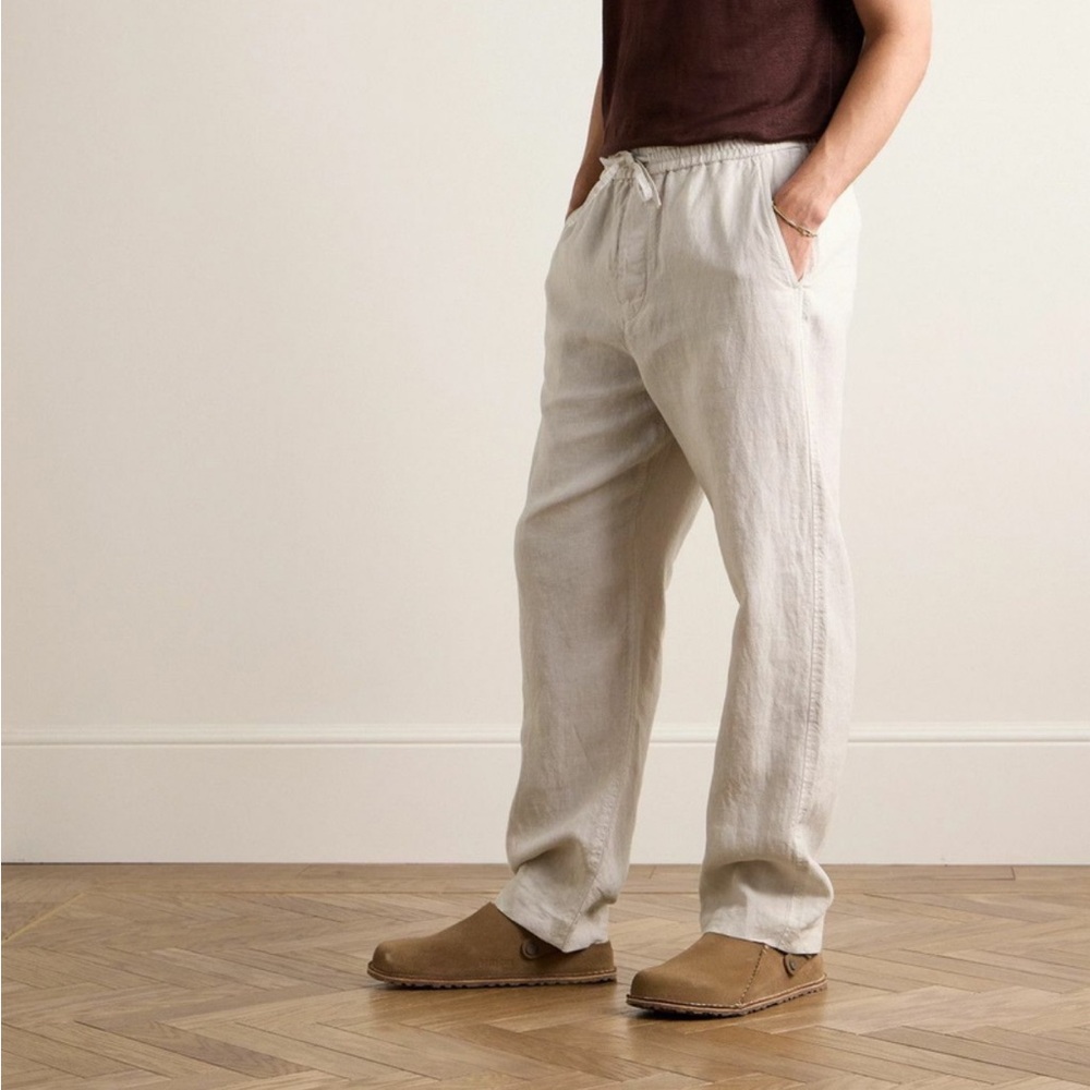Rag & Bone Men’s Sz 36 Bradford 100% Linen Drawstring Trousers Pants Light Gray